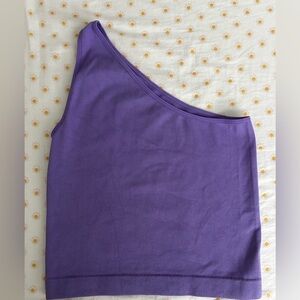 One Shoulder Purple Ribbed Top
